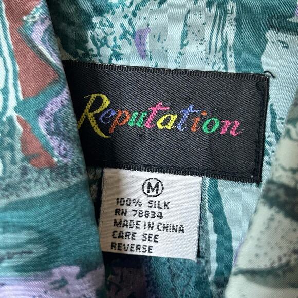 Reputation Shirt Vintage 100% Silk Retro Pattern Boho Hippie Size M - Picture 2 of 9